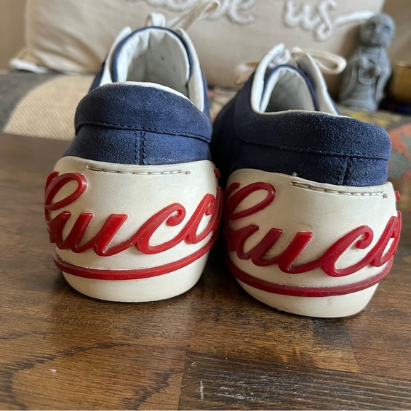 💕HOST PIcK (twice)💕 GUCCI Boulevard Web Detail Blue Suede Sneakers 9G (US 9.5) - Picture 4 of 10